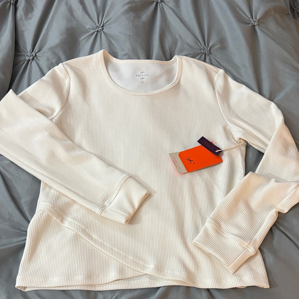 Freely Cream Ribbed Top Size Small